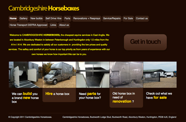 Screenshot of the Cambridgeshire Horseboxes website